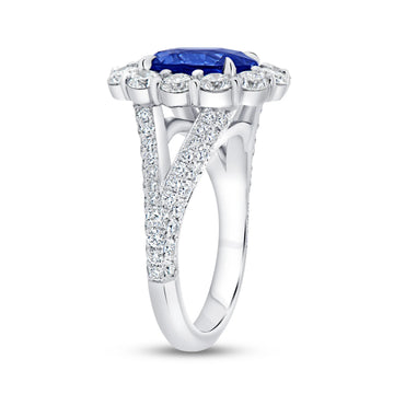 Uneek Precious Collection Split Oval Shaped Blue Sapphire Engagement Ring