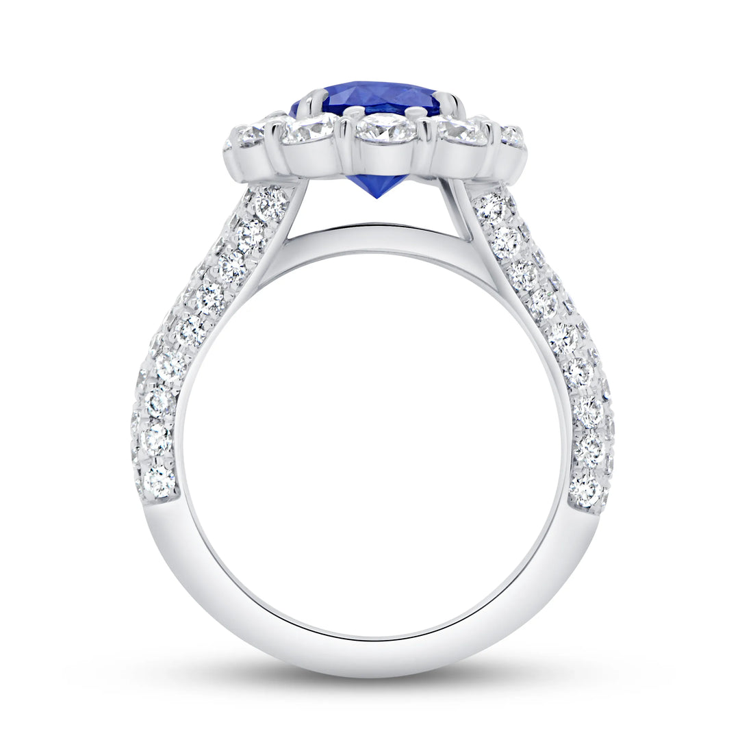 Uneek Precious Collection Split Oval Shaped Blue Sapphire Engagement Ring