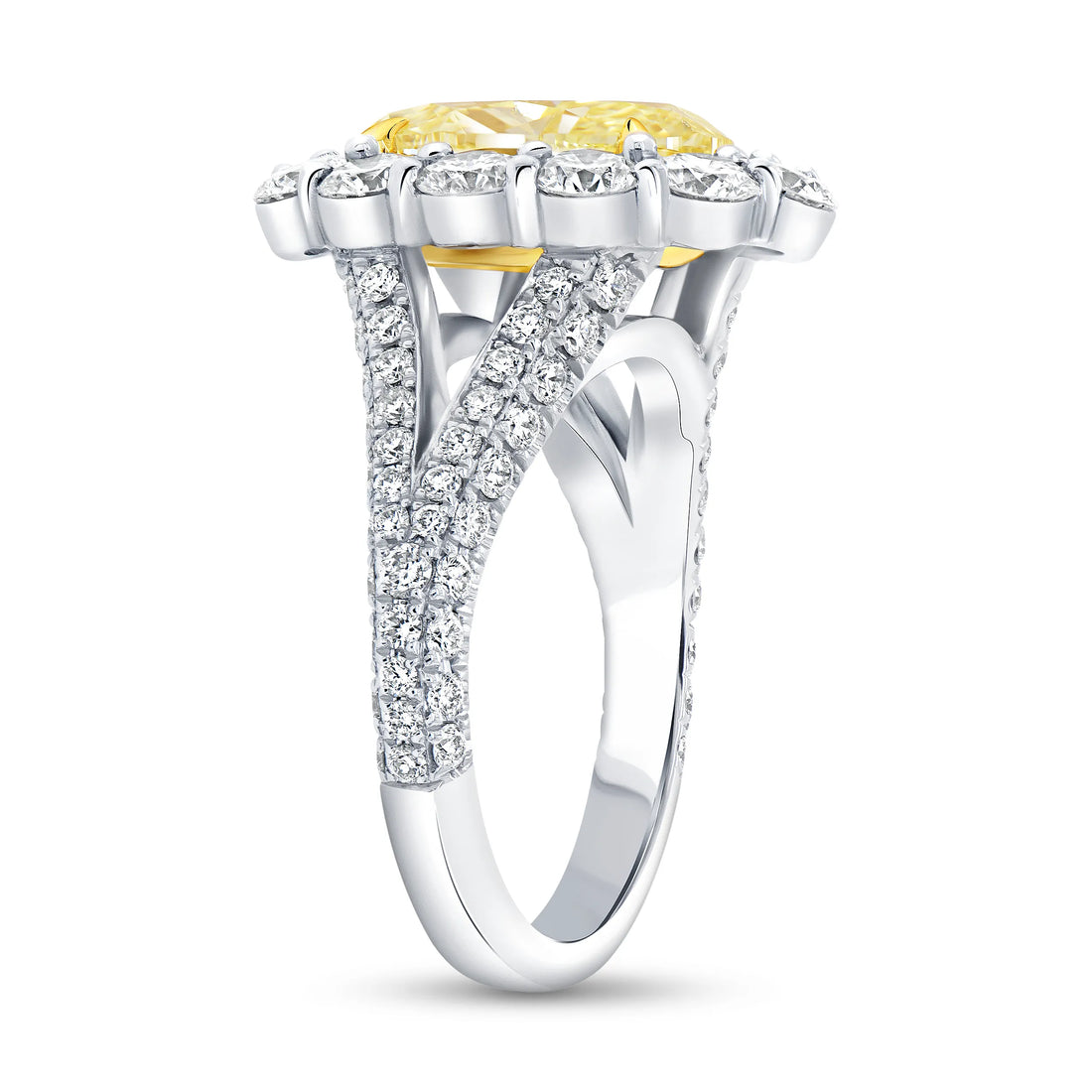 Uneek Natureal Collection Halo Oval Shaped Yellow Diamond Engagement Ring