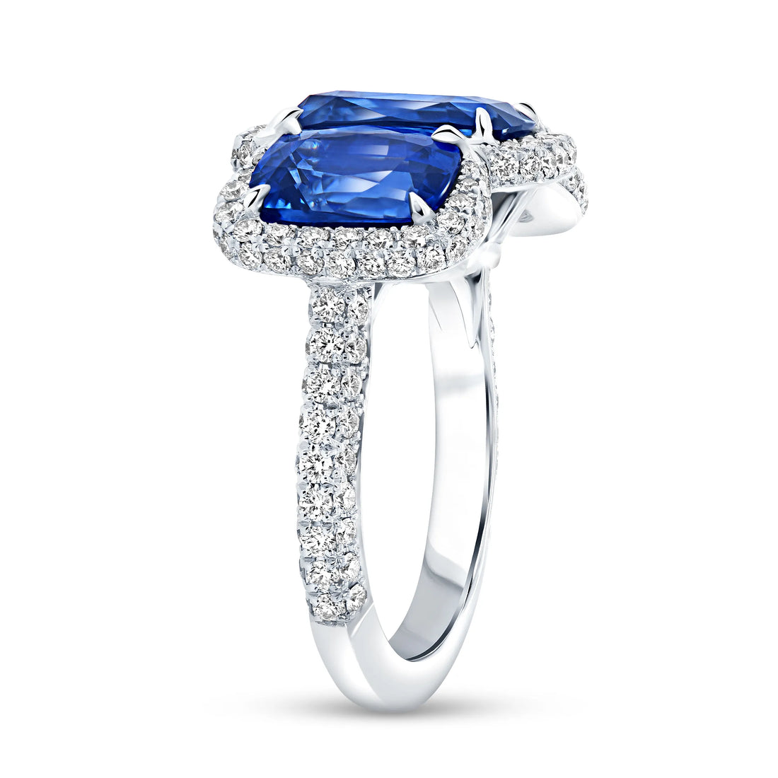 Uneek Precious Collection Halo Cushion Cut Blue Sapphire Engagement Ring