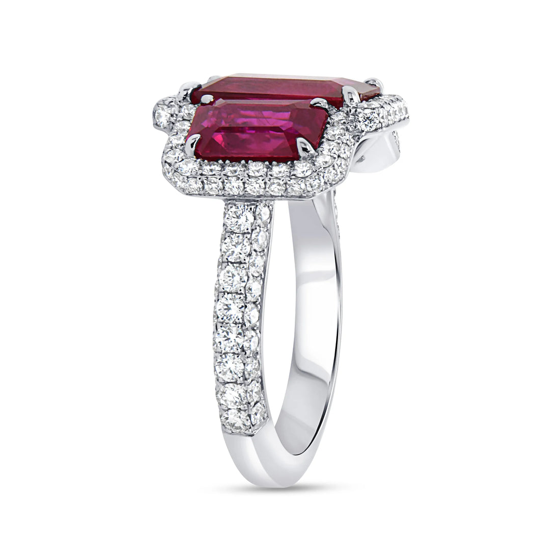Uneek Precious Collection Halo Emerald Cut Ruby Engagement Ring
