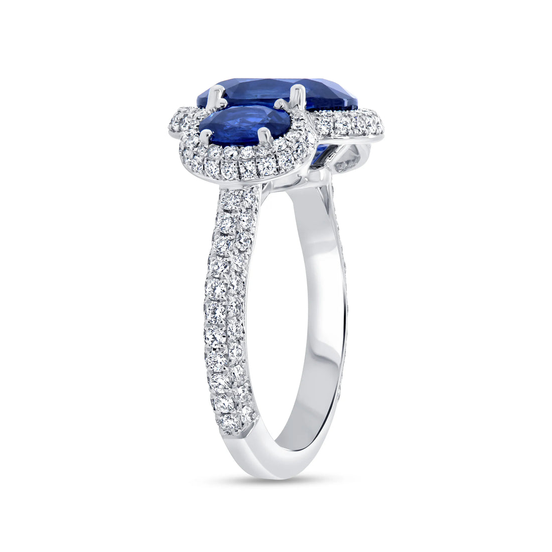Uneek Precious Collection Three-Stone Oval Shaped Blue Sapphire Engagement Ring