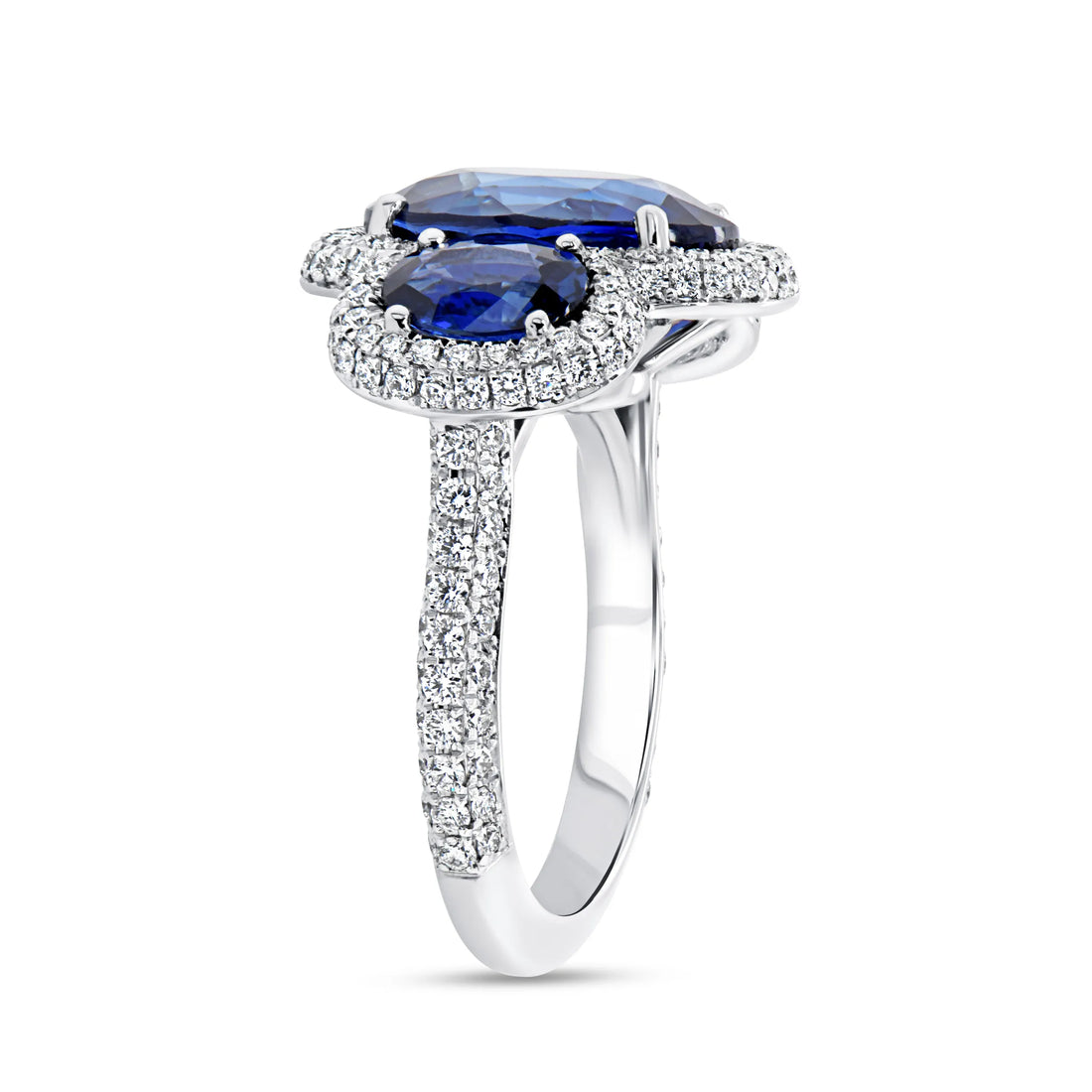 Uneek Precious Collection Three-Stone Oval Shaped Blue Sapphire Engagement Ring
