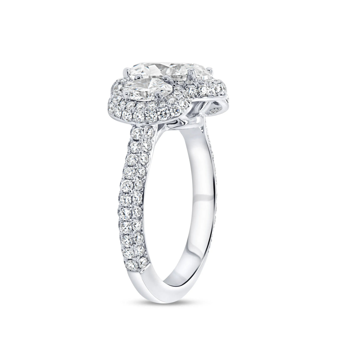Uneek Signature Collection 3-Stone-Halo Oval Shaped Diamond Engagement Ring