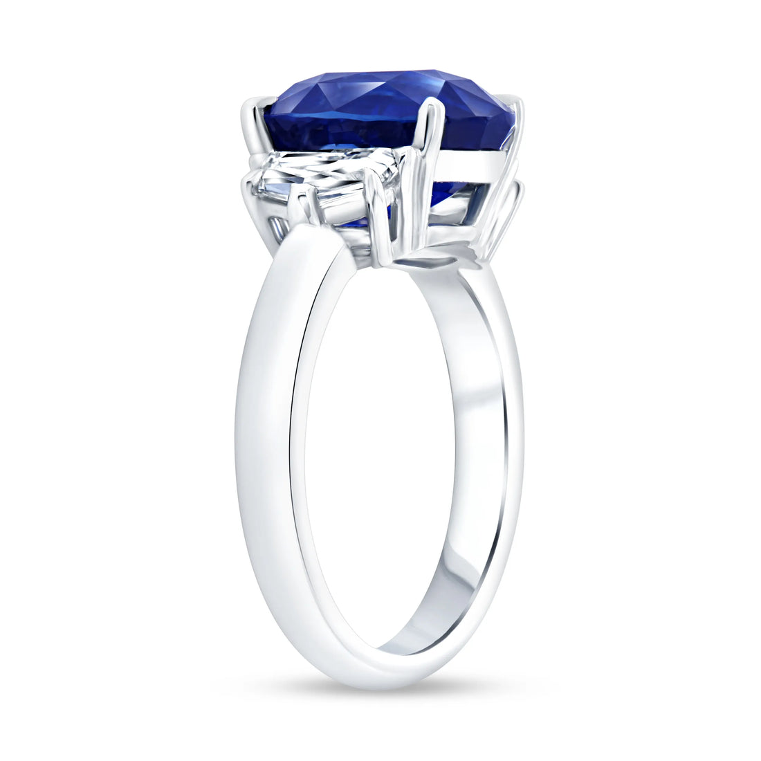 Uneek Precious Collection Three-Stone Oval Shaped Blue Sapphire Engagement Ring