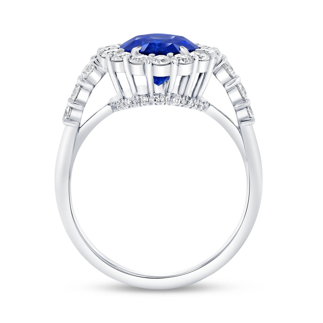 Uneek Precious Collection Halo Oval Shaped Blue Sapphire Engagement Ring