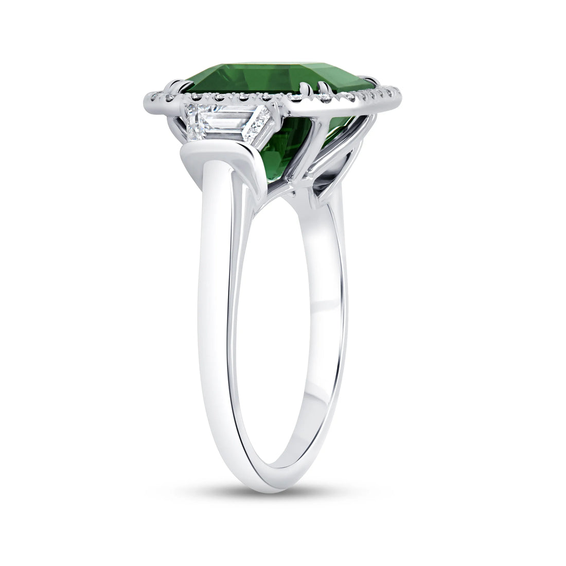 Uneek Precious Collection 3-Stone-Halo Asscher Green Tourmaline Fashion Ring