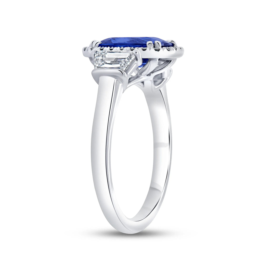 Uneek Precious Collection Three-Stone Cushion Cut Blue Sapphire Engagement Ring