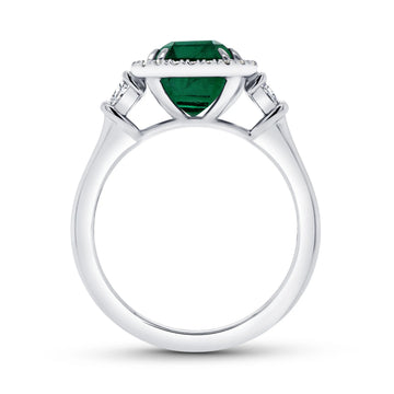 Uneek Precious Collection 3-Stone-Halo Emerald Cut Emerald Engagement Ring