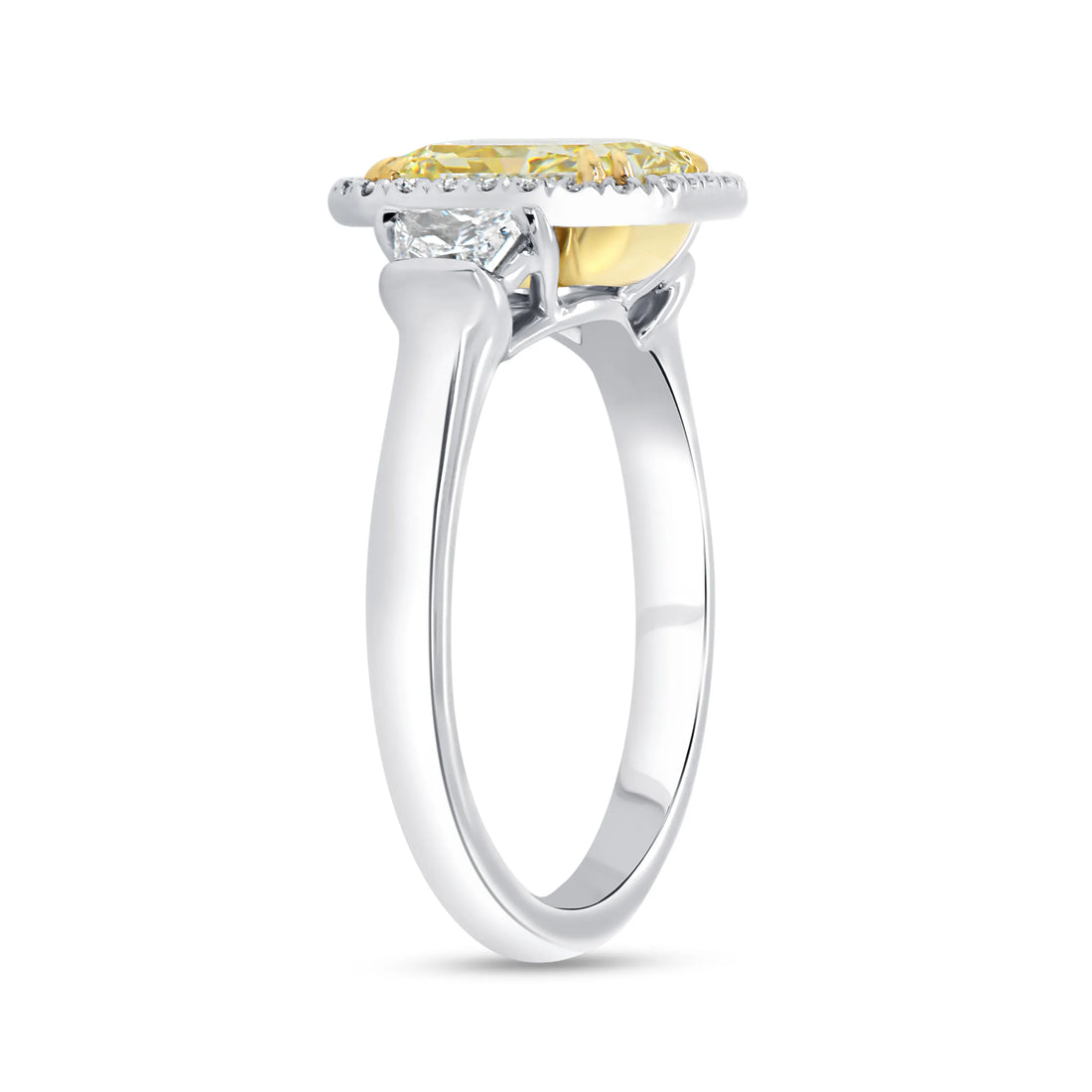 Uneek Natureal Collection Three-Stone Radiant Fancy Light Yellow Diamond Engagement Ring