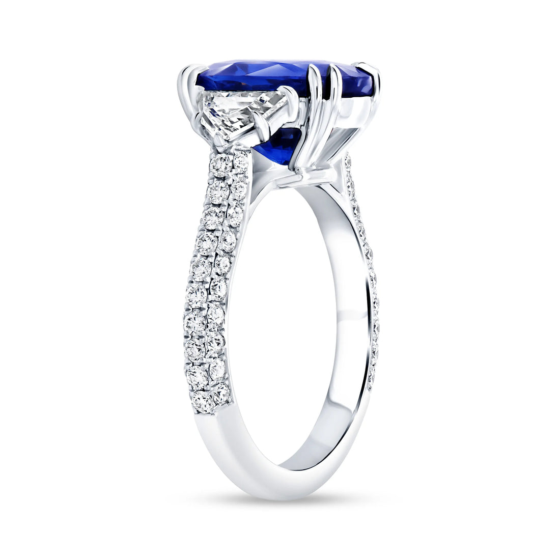 Uneek Precious Collection Three-Stone Oval Shaped Blue Sapphire Engagement Ring