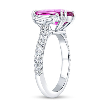 Uneek Precious Collection Three-Stone Oval Shaped Pink Sapphire Engagement Ring
