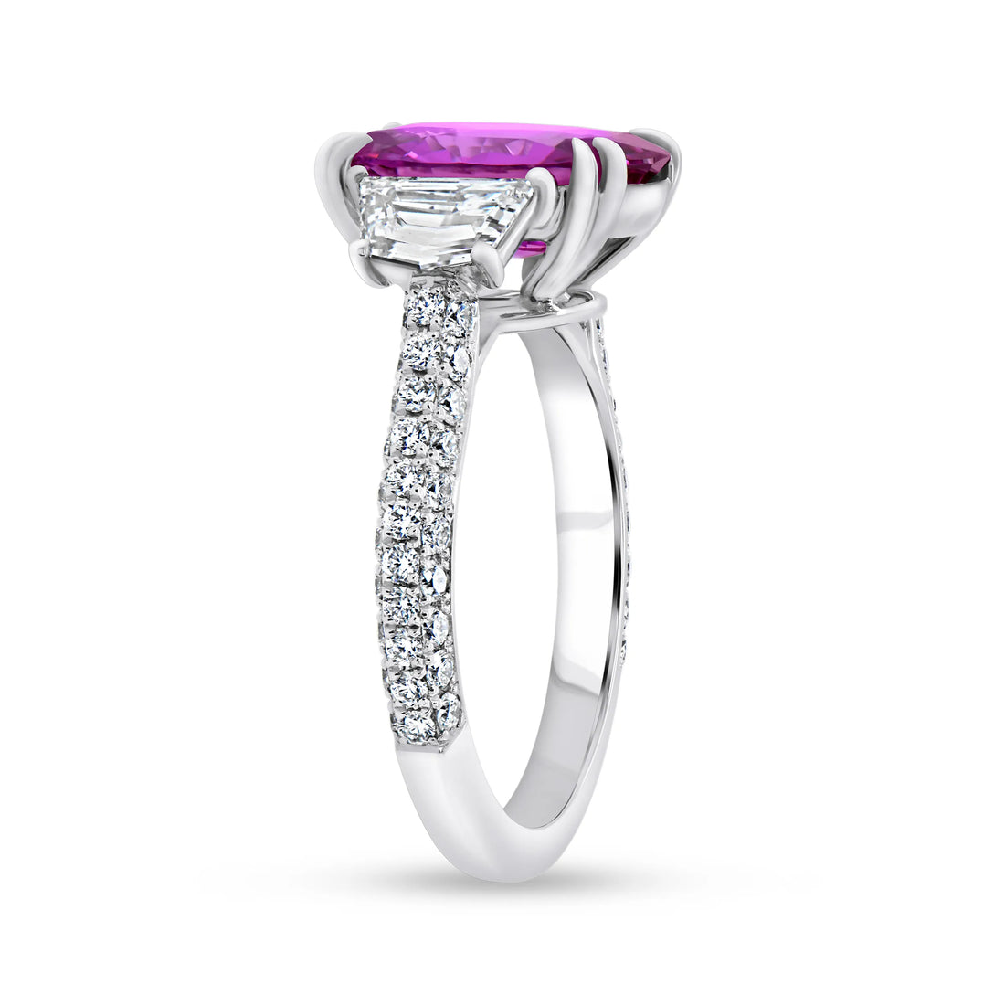 Uneek Precious Collection Three-Stone Oval Shaped Pink Sapphire Engagement Ring