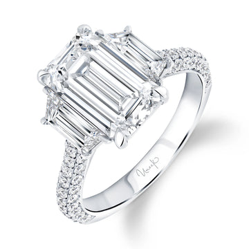 Uneek Signature Collection Three-Stone Emerald Cut Diamond Engagement Ring