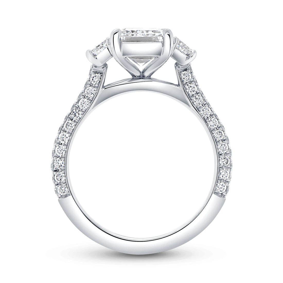 Uneek Signature Collection Three-Stone Emerald Cut Diamond Engagement Ring