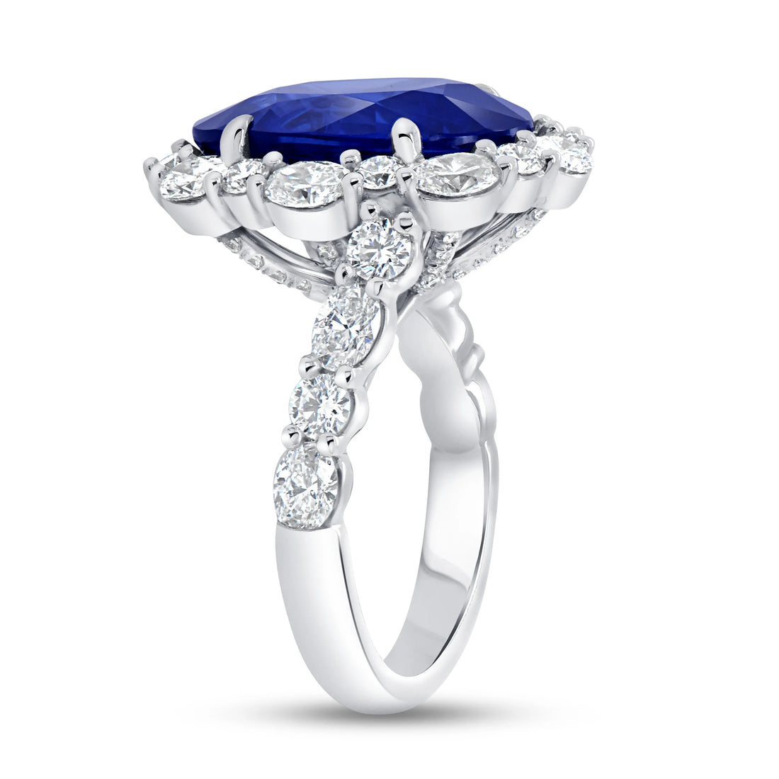 Uneek Precious Collection Bypass Oval Shaped Blue Sapphire Engagement Ring