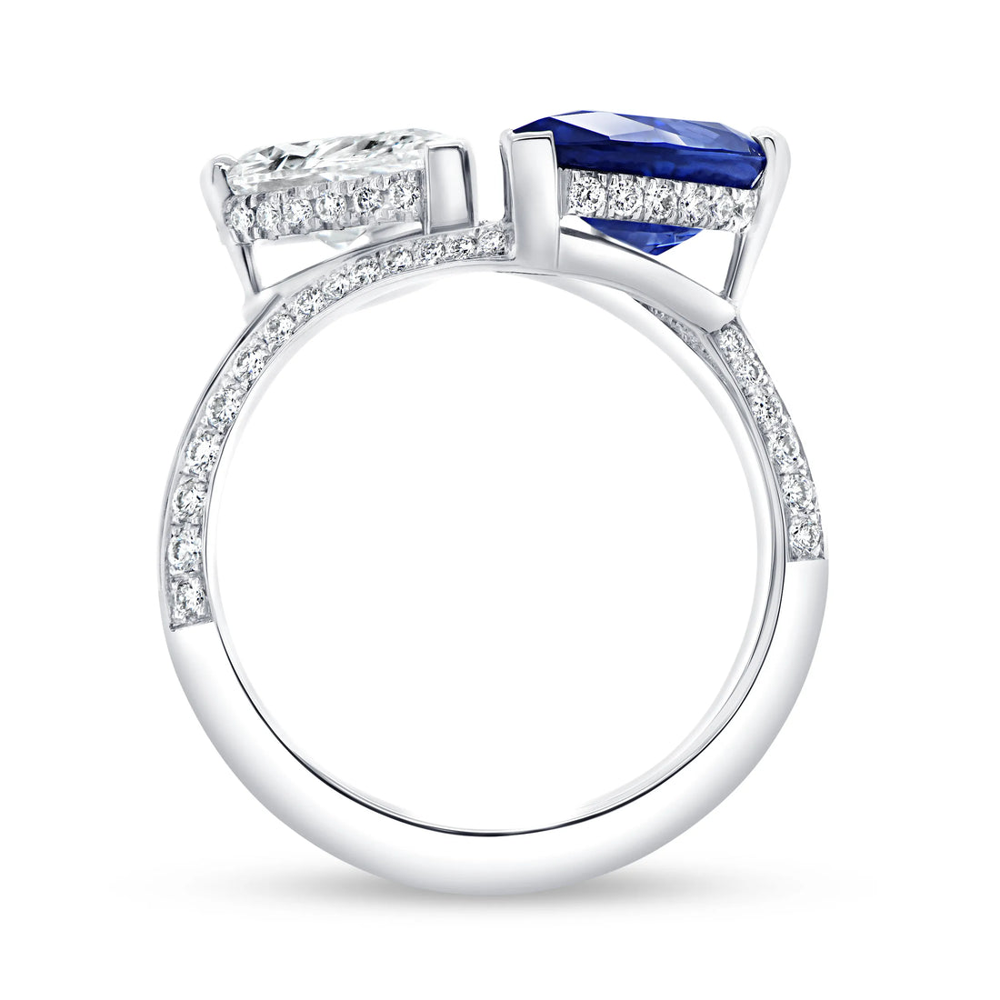 Uneek Precious Collection Bypass Pear Shaped Blue Sapphire Engagement Ring