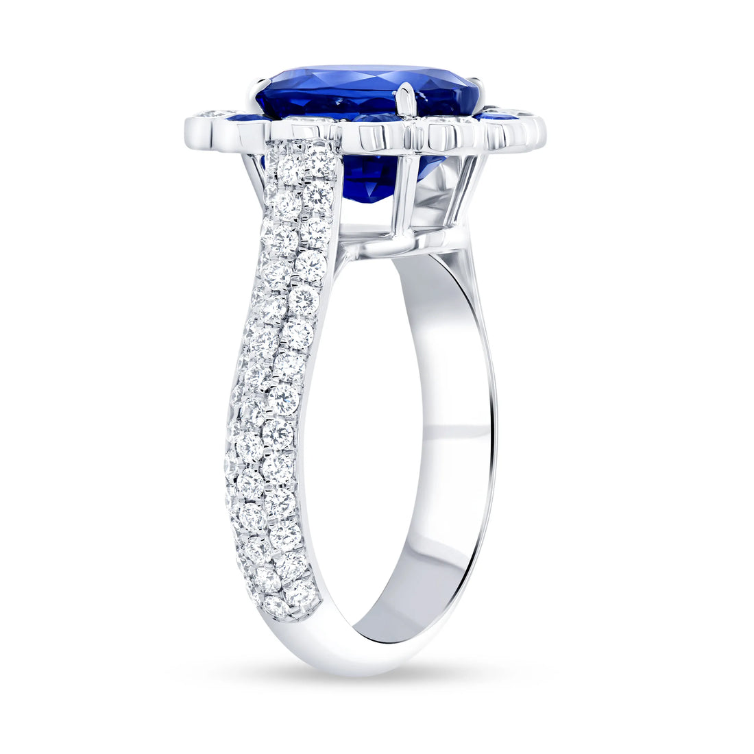 Uneek Precious Collection Halo Cushion Cut Blue Sapphire Engagement Ring