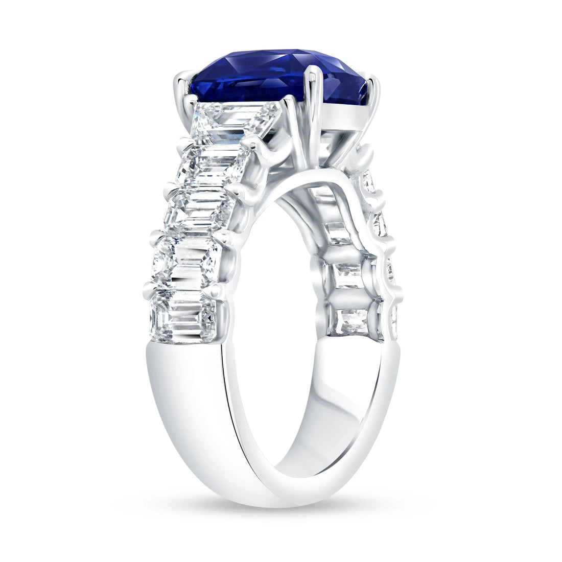 Uneek Precious Collection Tapered Cushion Cut Blue Sapphire Engagement Ring