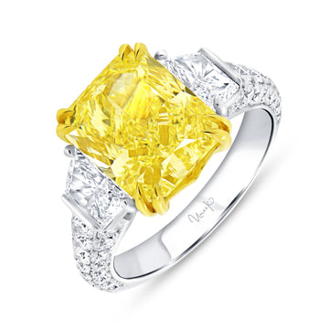 Uneek Natureal Collection Three-Stone Radiant Yellow Diamond Engagement Ring