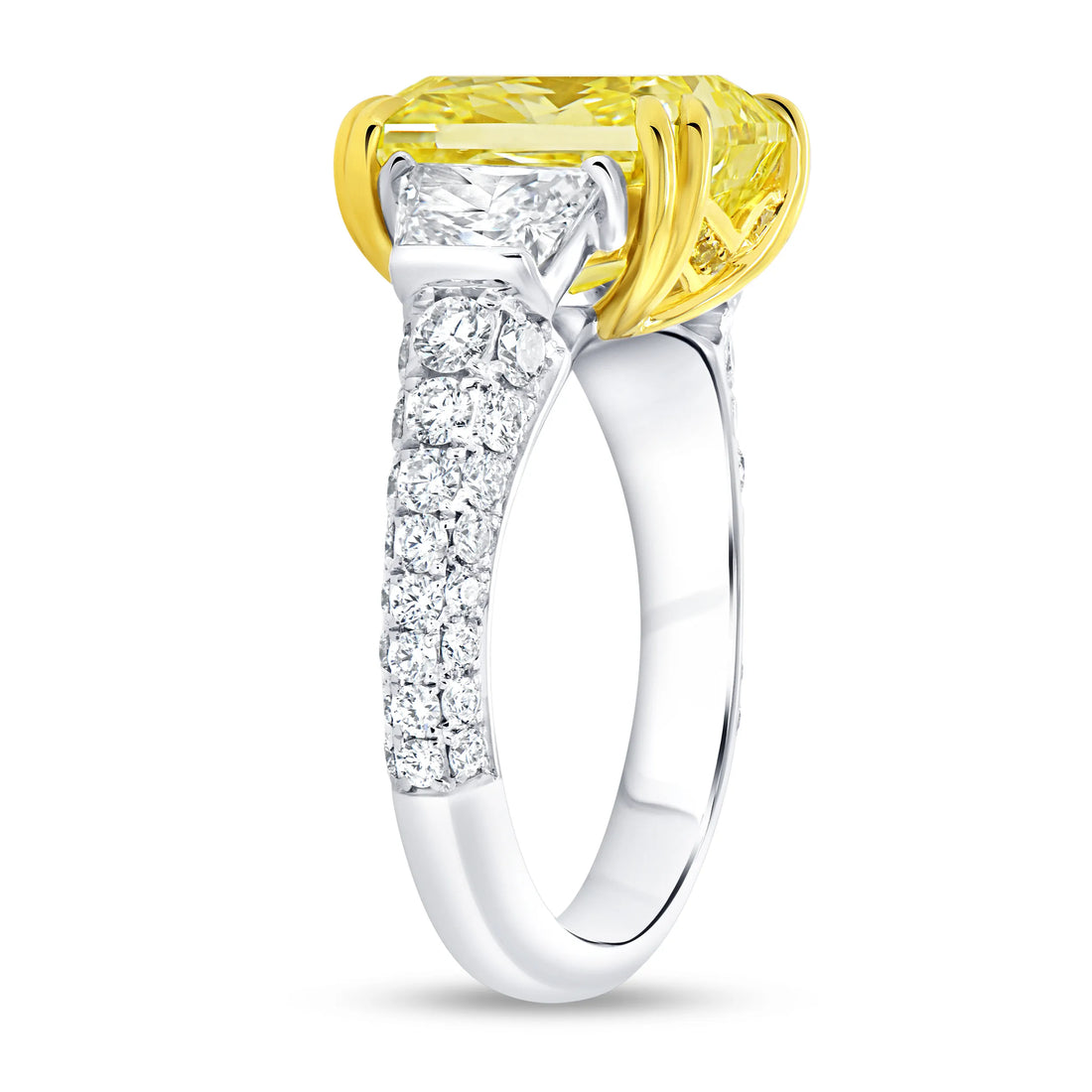 Uneek Natureal Collection Three-Stone Radiant Yellow Diamond Engagement Ring