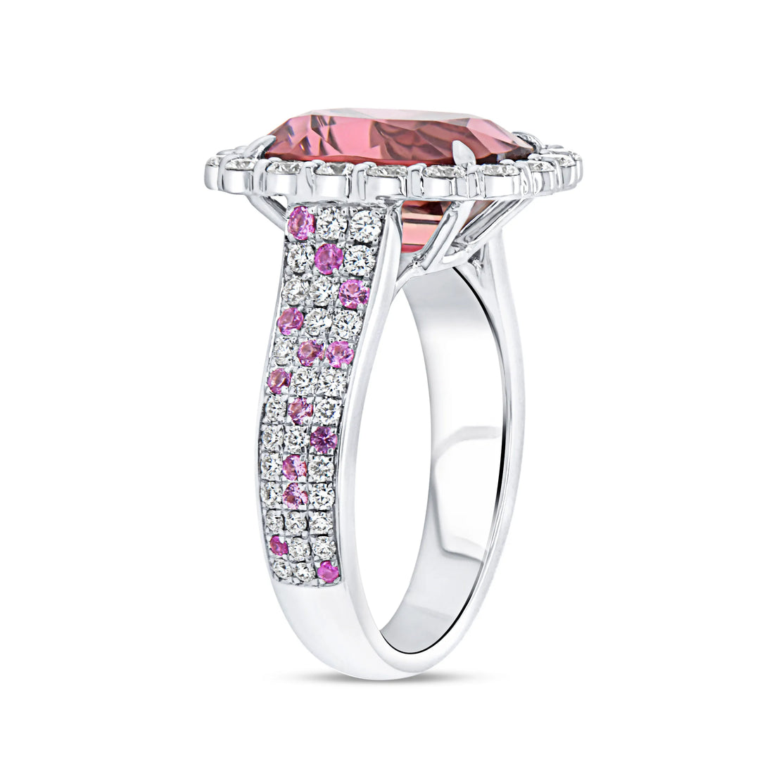 Uneek Precious Collection Halo Cushion Cut Pink Tourmaline Engagement Ring