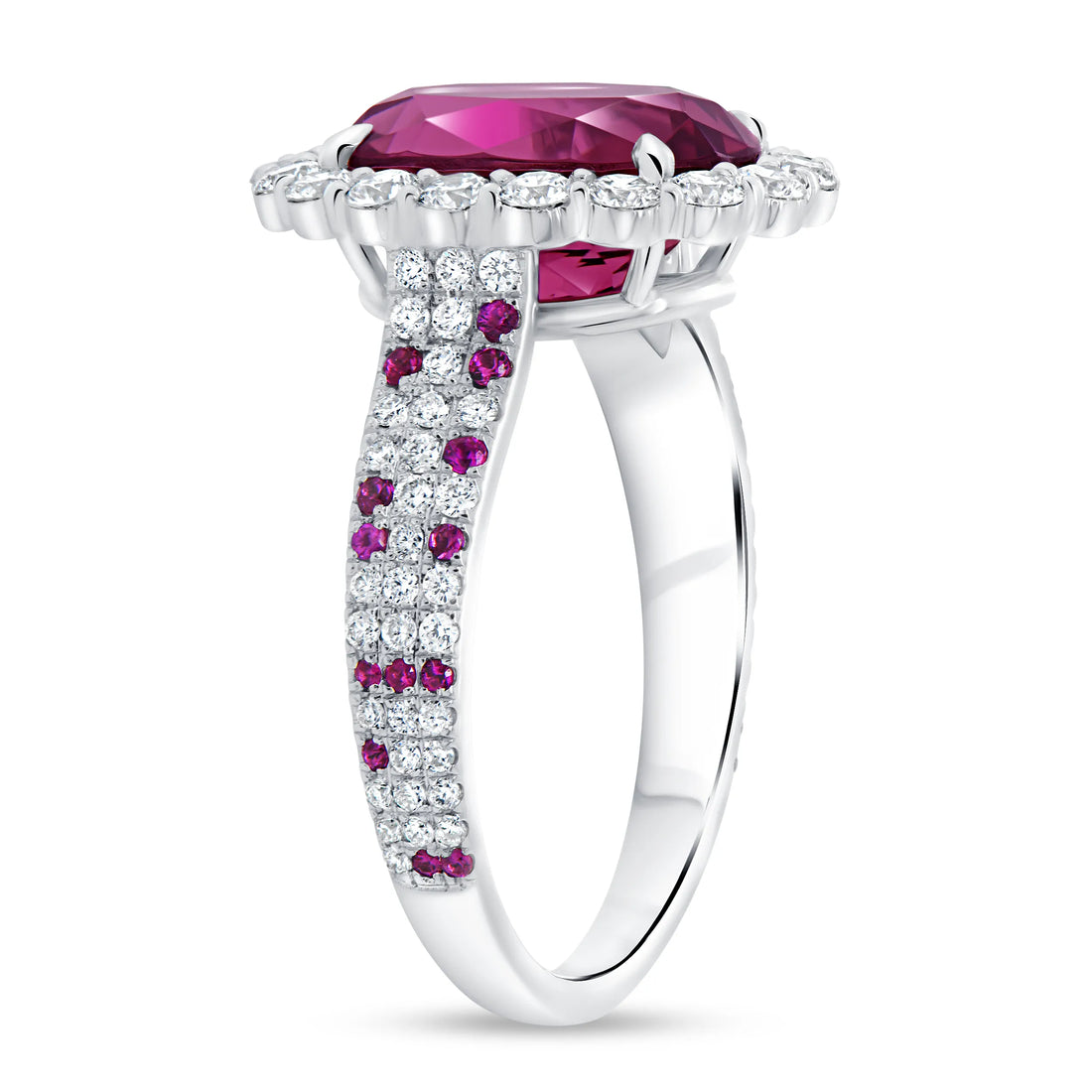 Uneek Precious Collection Halo Oval Shaped Pink Tourmaline Engagement Ring