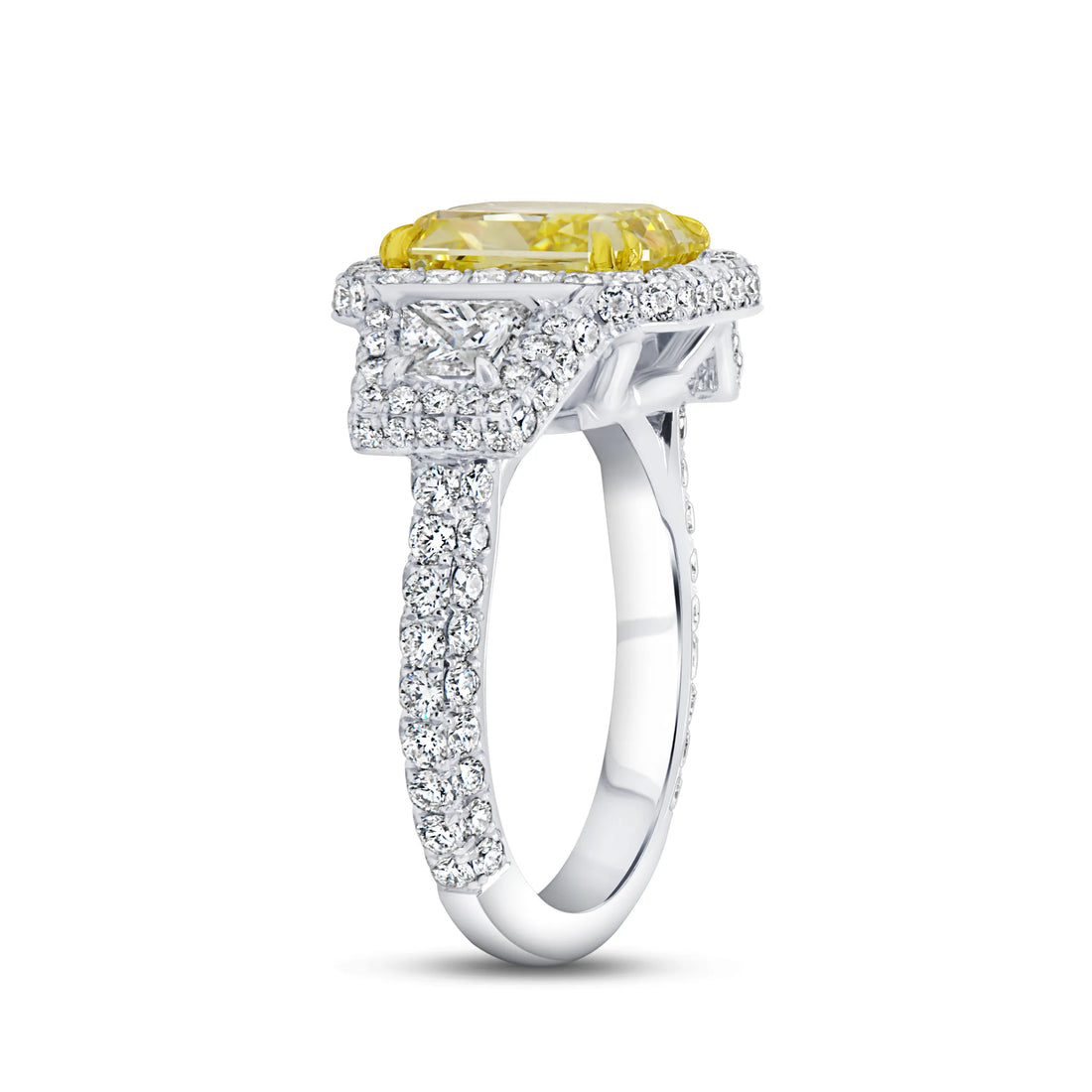Uneek Natureal Collection 3-Sided Radiant Fancy Yellow Diamond Engagement Ring