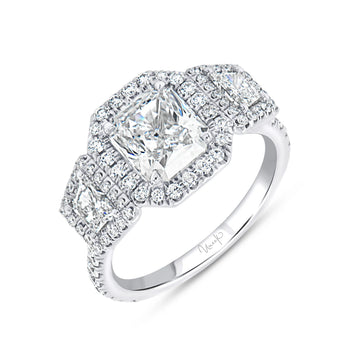 Uneek Signature Collection 3-Stone-Halo Radiant Diamond Engagement Ring