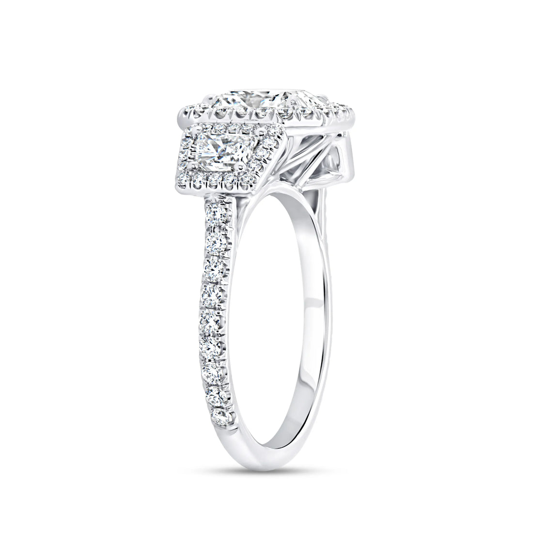 Uneek Signature Collection 3-Stone-Halo Radiant Diamond Engagement Ring