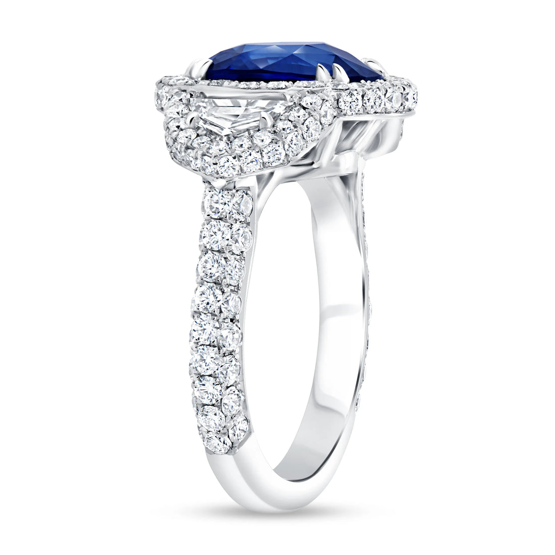 Uneek Precious Collection Halo Oval Shaped Blue Sapphire Engagement Ring
