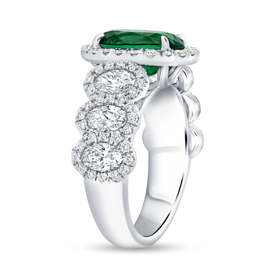 Uneek Precious Collection Halo Oval Shaped Emerald Engagement Ring