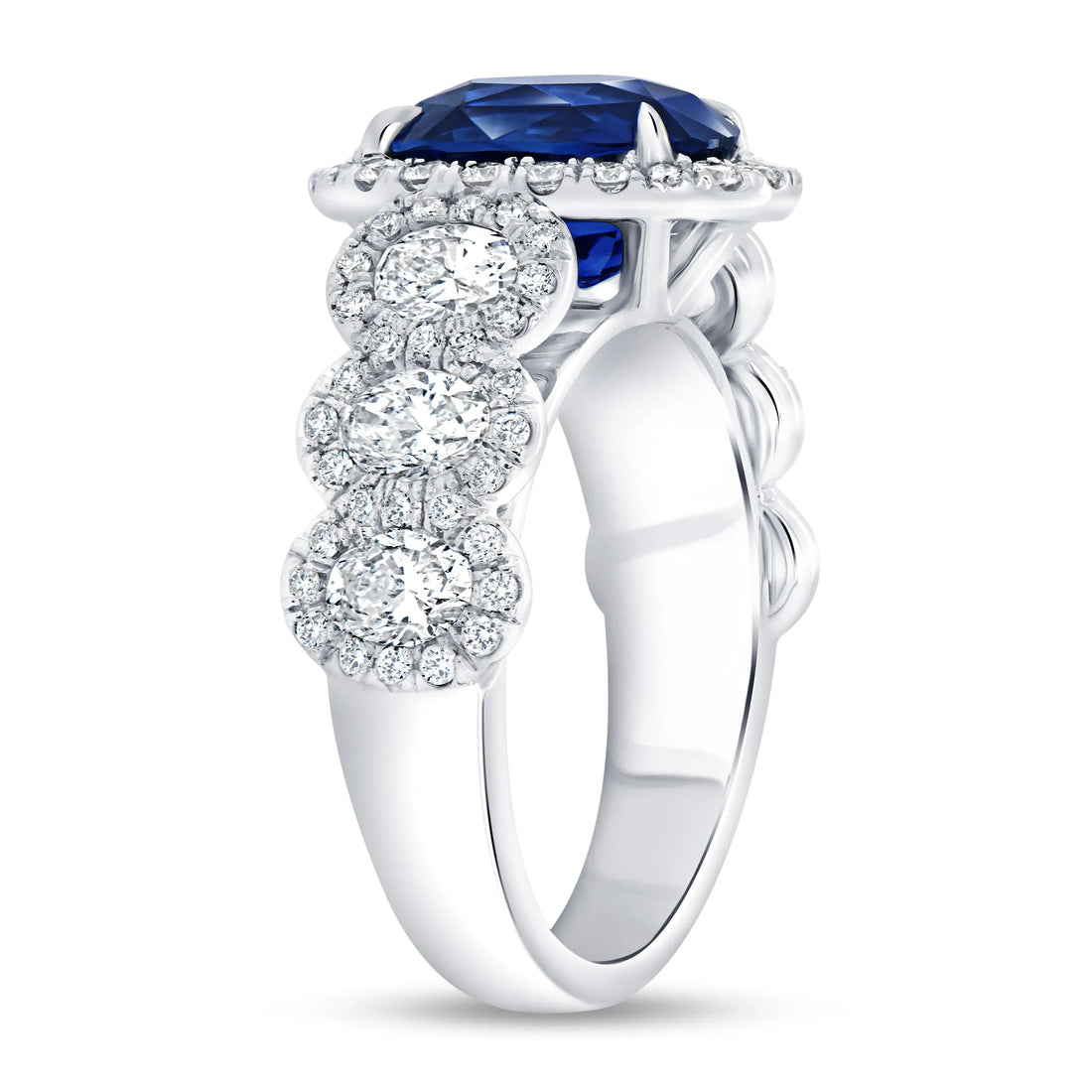 Uneek Precious Collection Halo Oval Shaped Blue Sapphire Engagement Ring