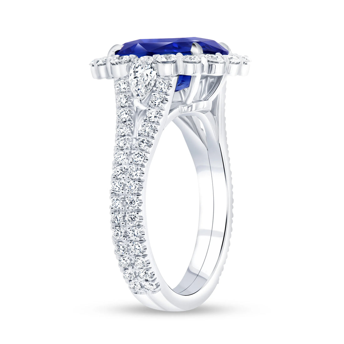 Uneek Precious Collection Halo Oval Shaped Blue Sapphire Engagement Ring