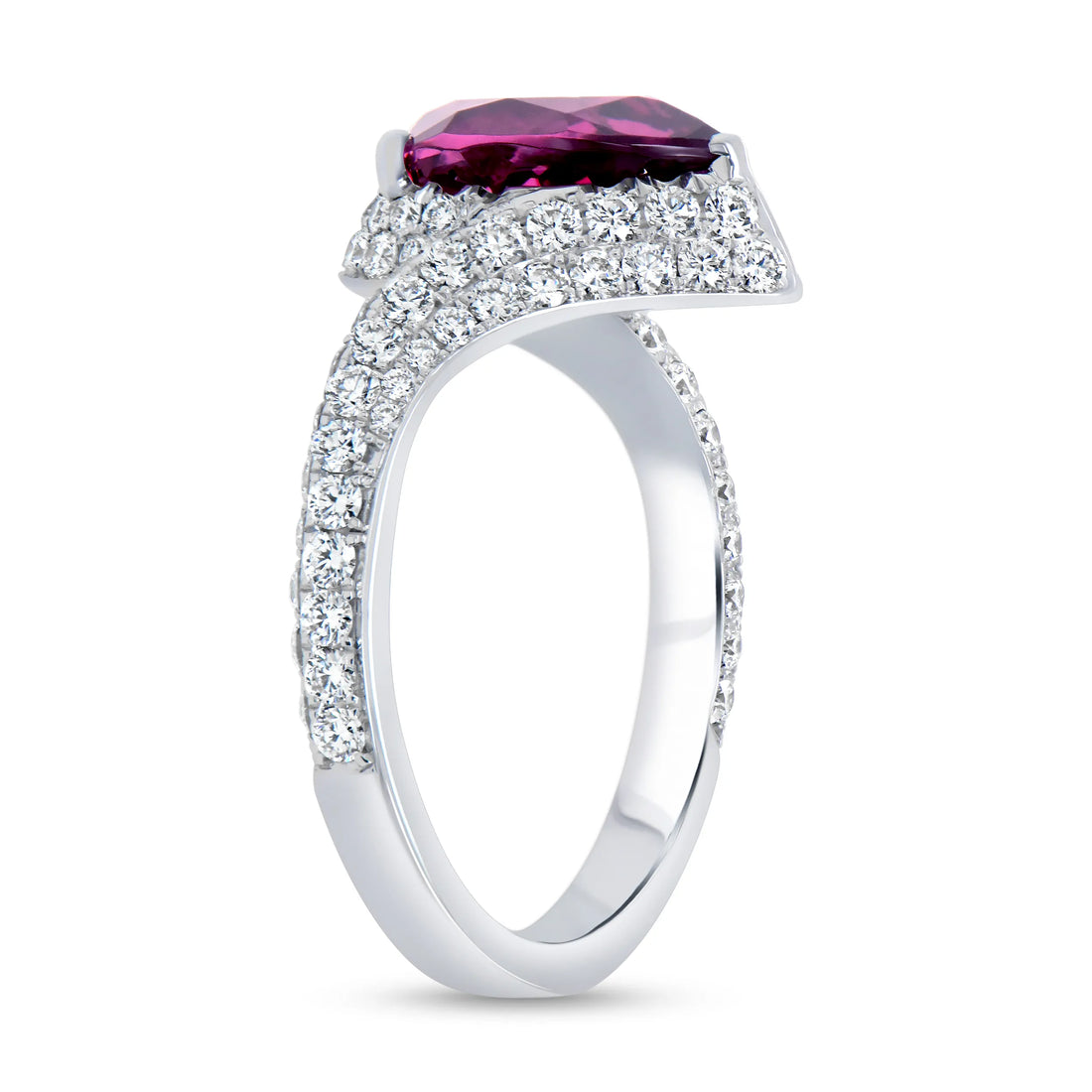 Uneek Precious Collection Bypass Pear Shaped Rhodolite Engagement Ring