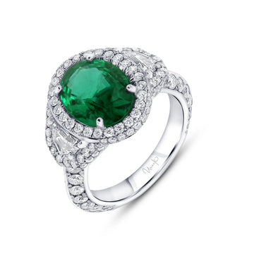 Uneek Precious Collection Halo Oval Shaped Green Diamond Engagement Ring