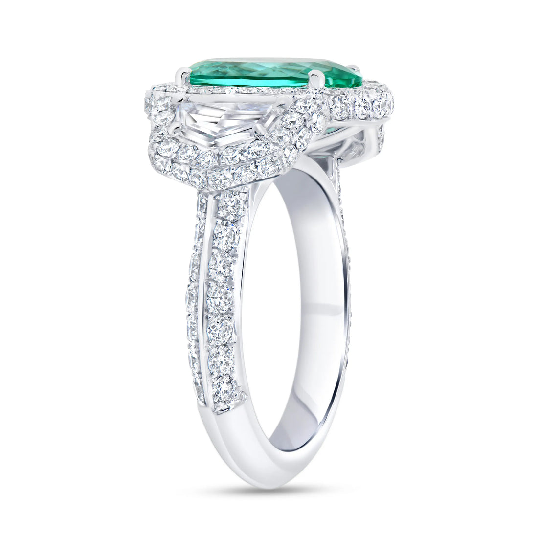 Uneek Precious Collection 3-Stone-Halo Oval Shaped Paraiba Engagement Ring