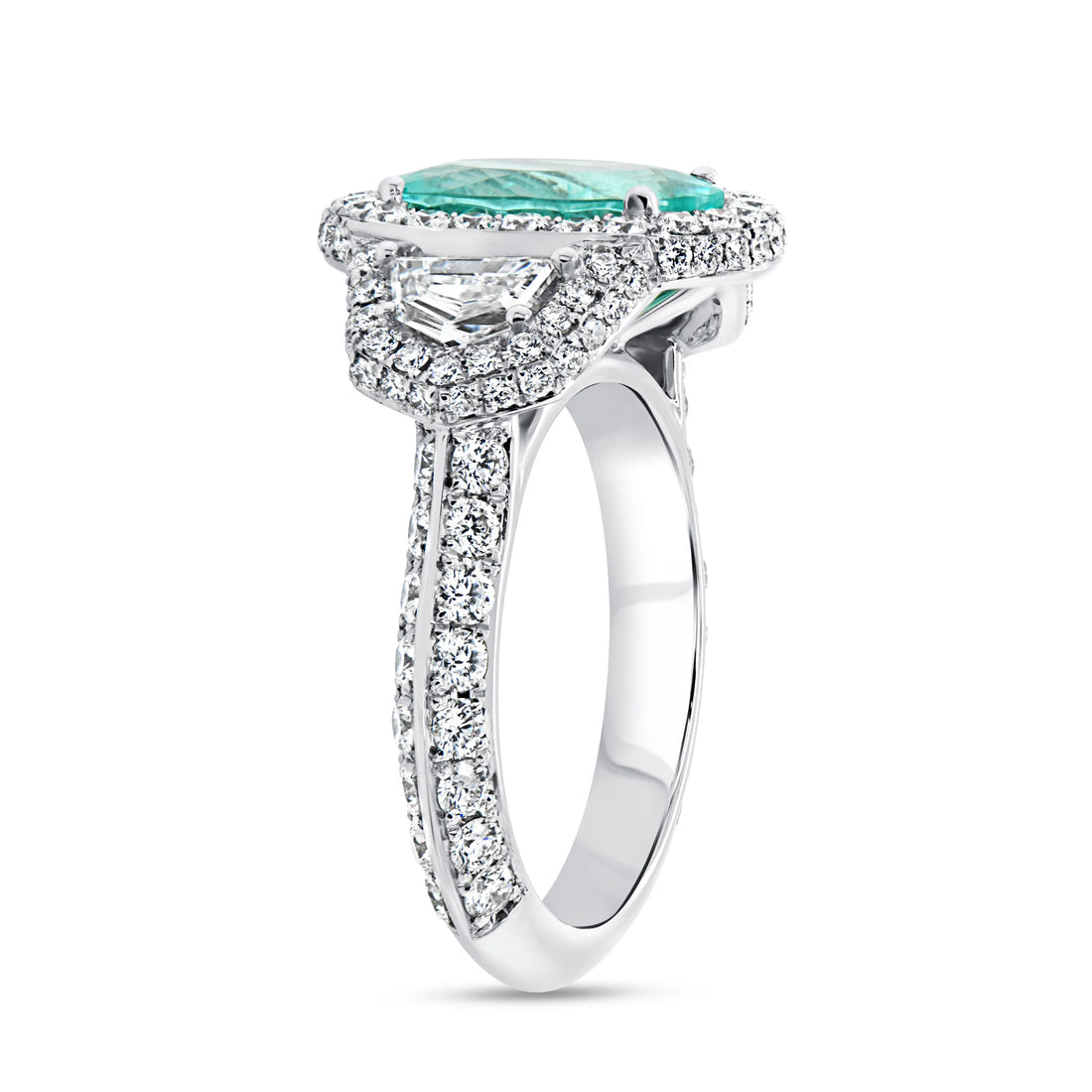 Uneek Precious Collection 3-Stone-Halo Oval Shaped Paraiba Engagement Ring