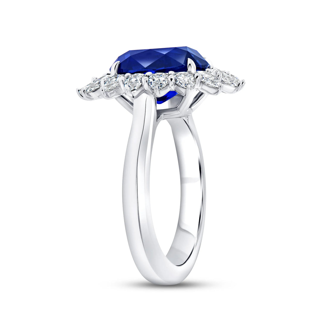 Uneek Precious Collection Halo Oval Shaped Blue Sapphire Engagement Ring