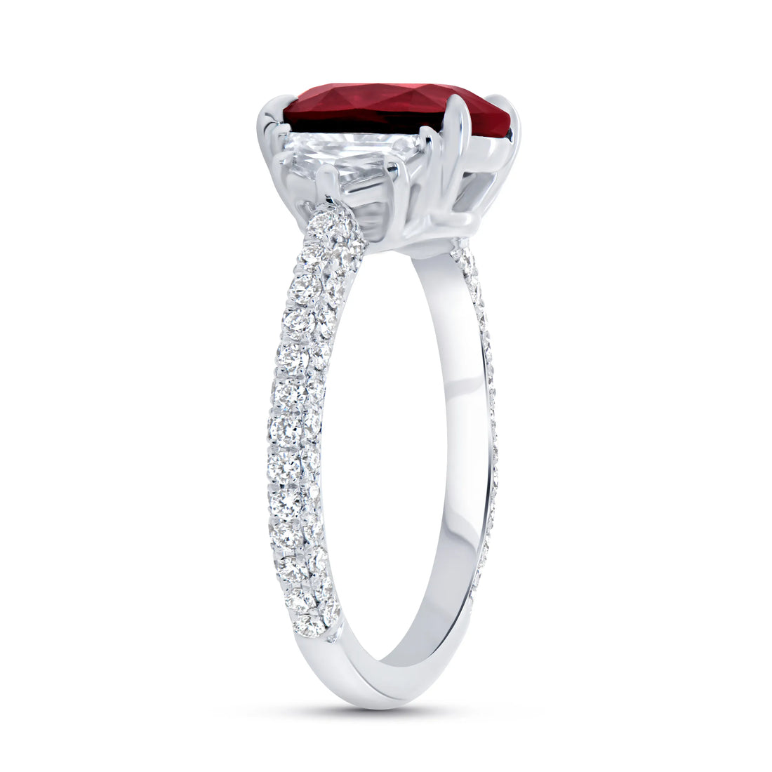 Uneek Precious Collection 3-Sided Oval Shaped Ruby Engagement Ring