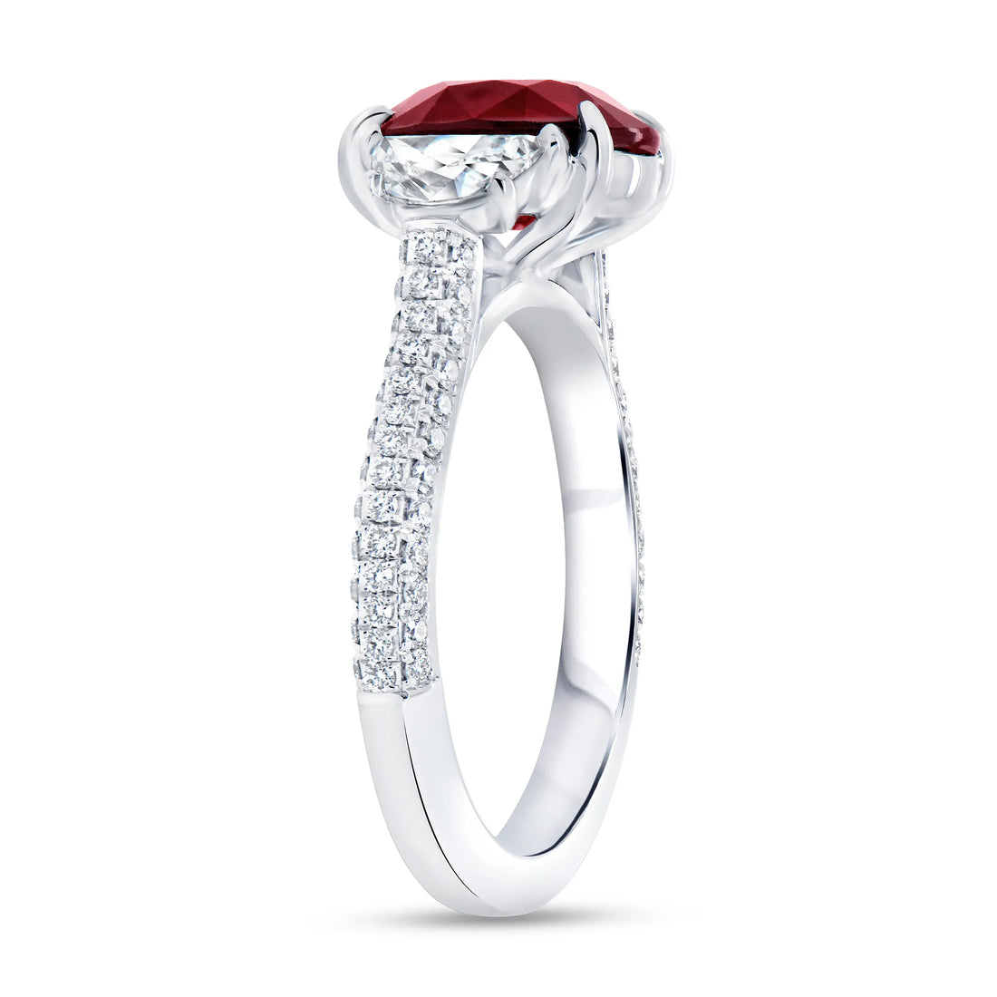 Uneek Precious Collection 3-Sided Oval Shaped Ruby Engagement Ring