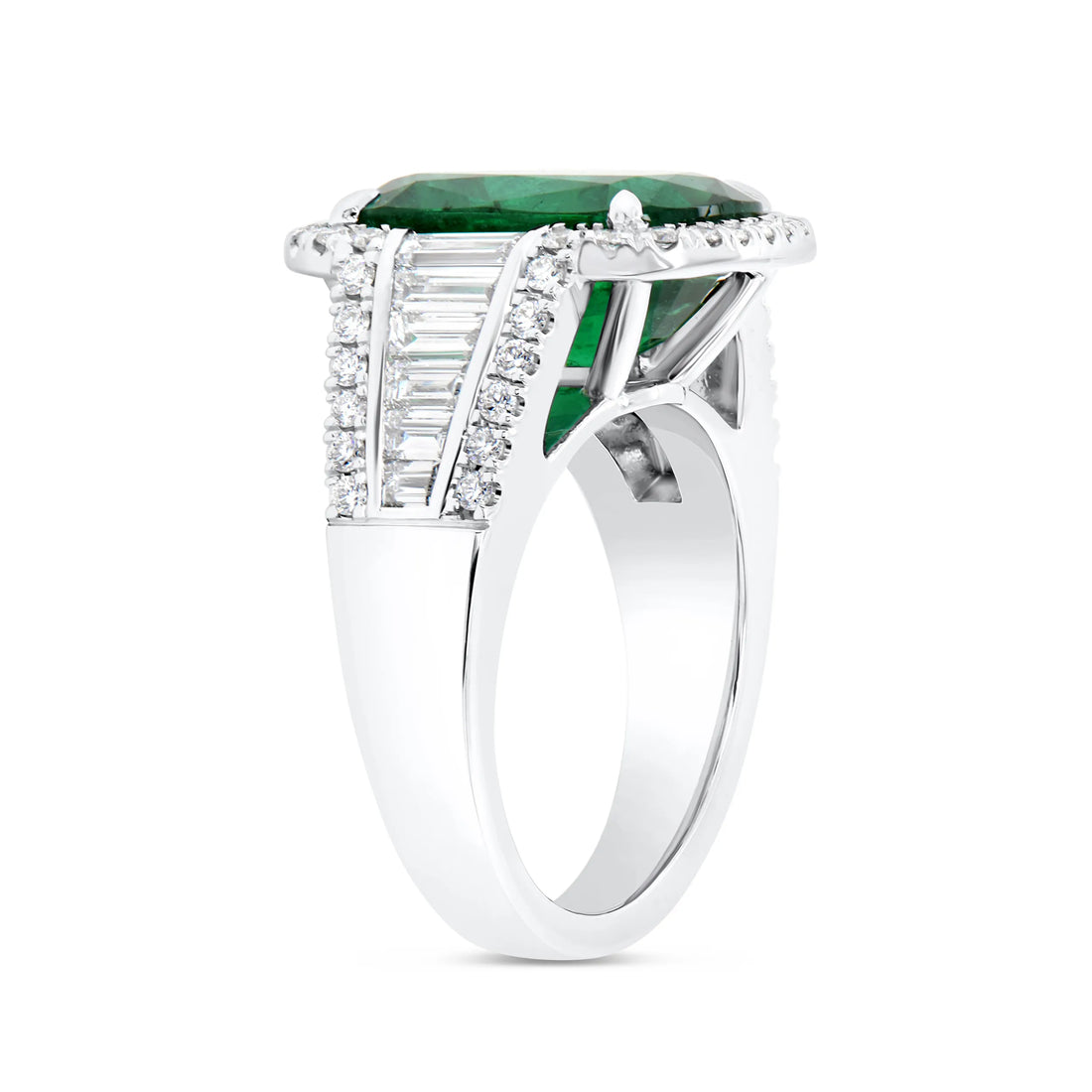 Uneek Precious Collection Halo Cushion Cut Emerald Engagement Ring