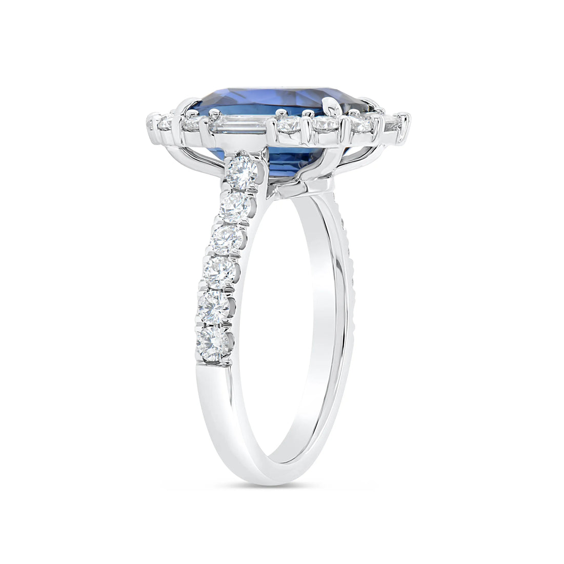 Uneek Precious Collection Halo Cushion Cut Blue Sapphire Engagement Ring
