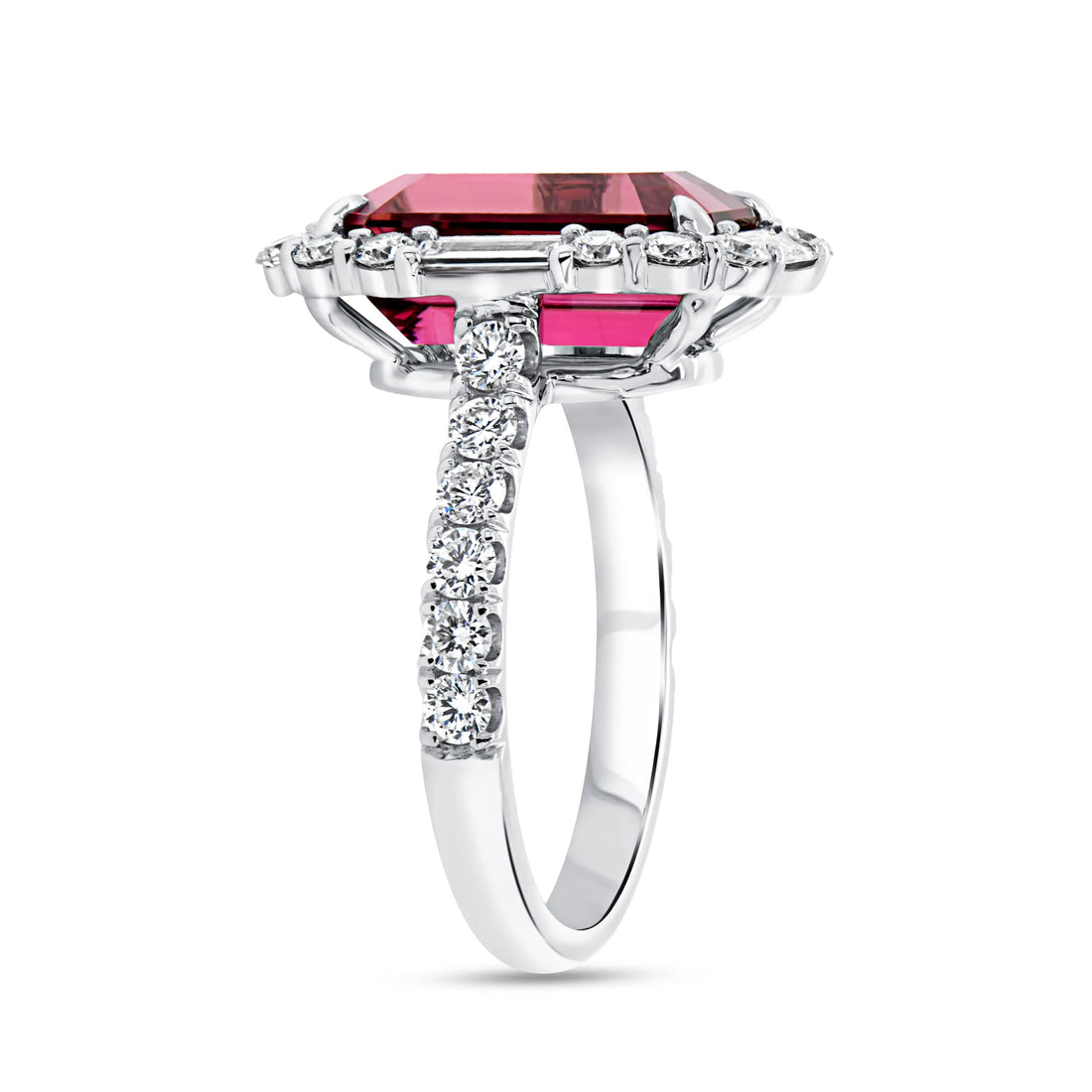 Uneek Precious Collection Halo Emerald Cut Rubellite Fashion Ring