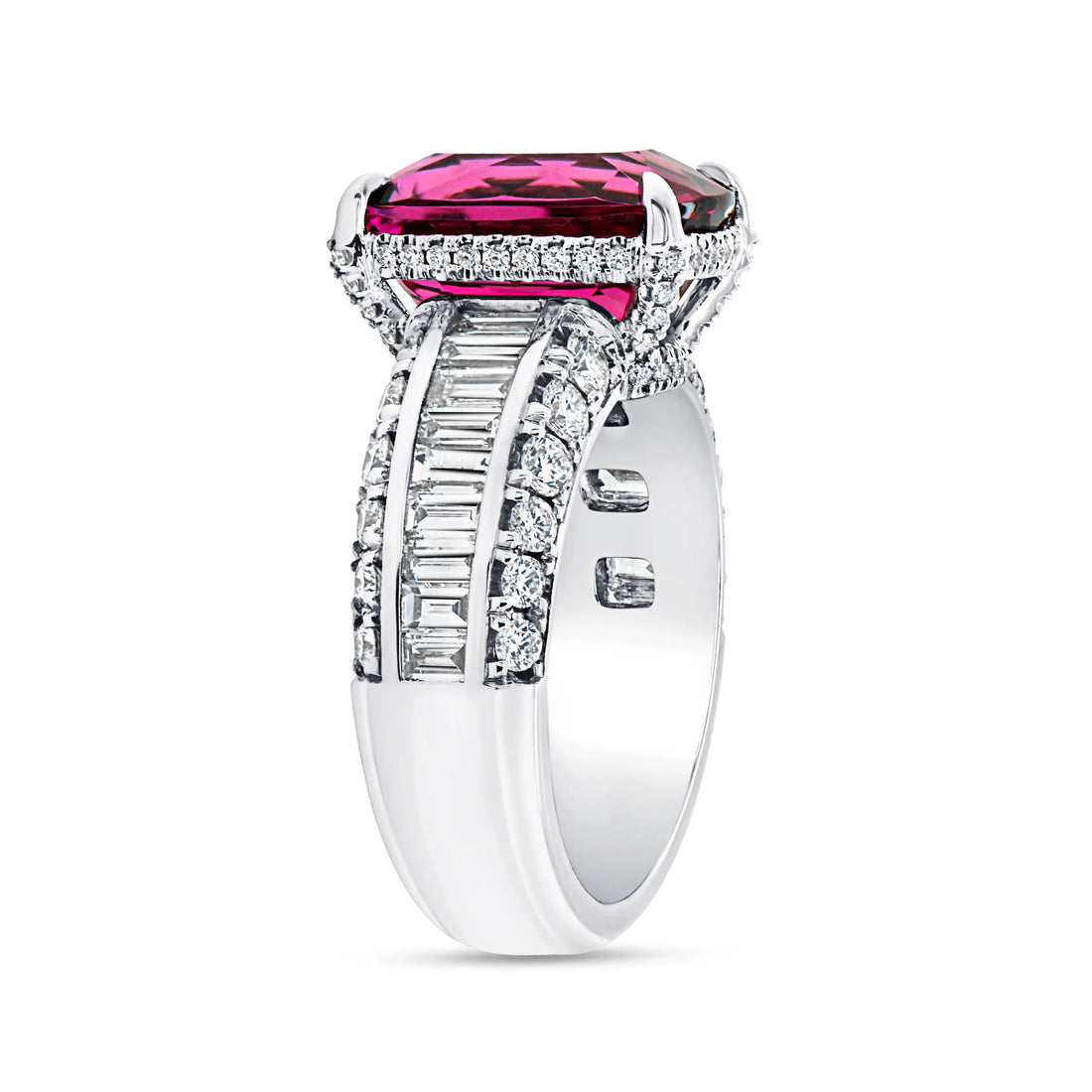 Uneek Precious Collection Halo Cushion Cut Rubellite Engagement Ring