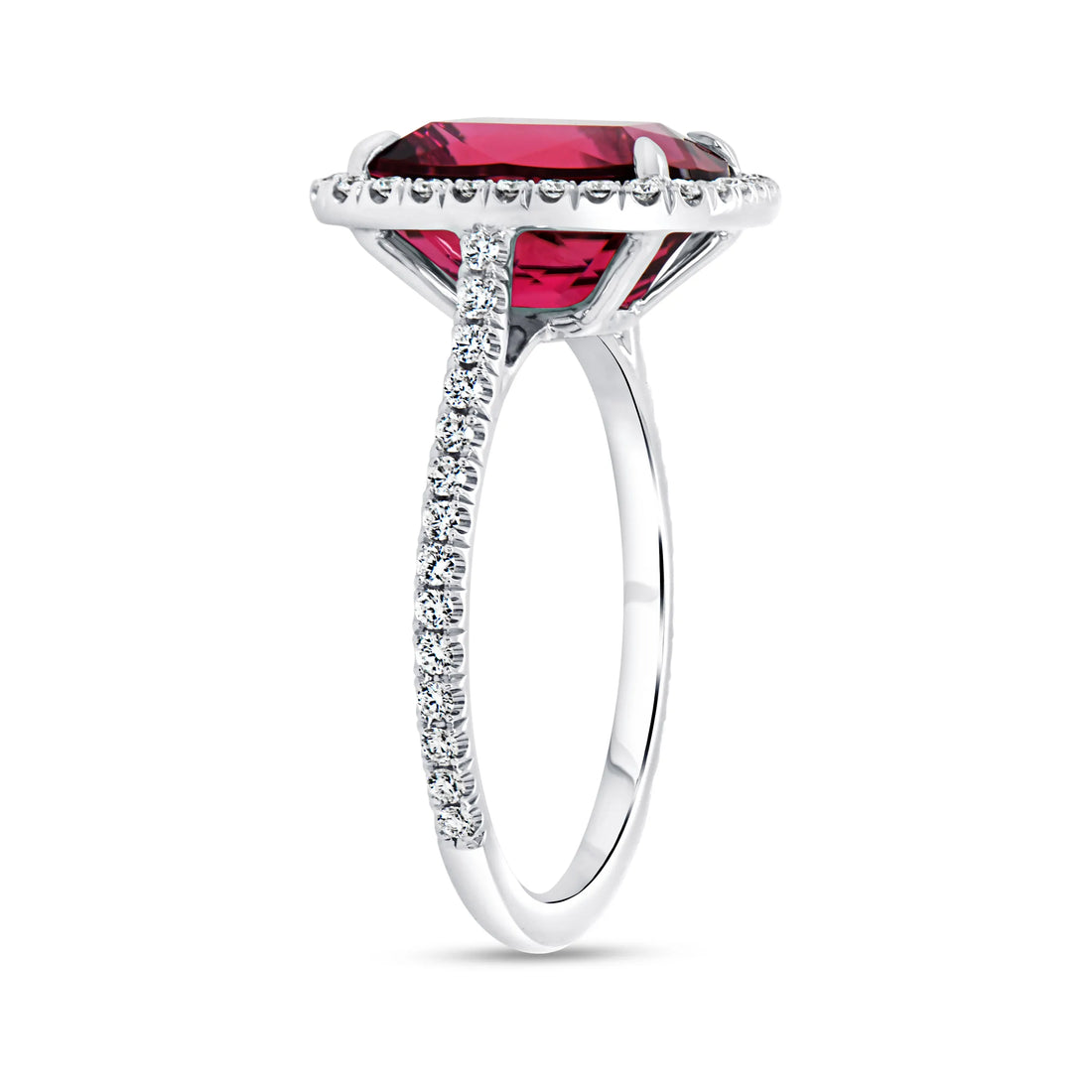 Uneek Precious Collection Halo Cushion Cut Rubellite Engagement Ring