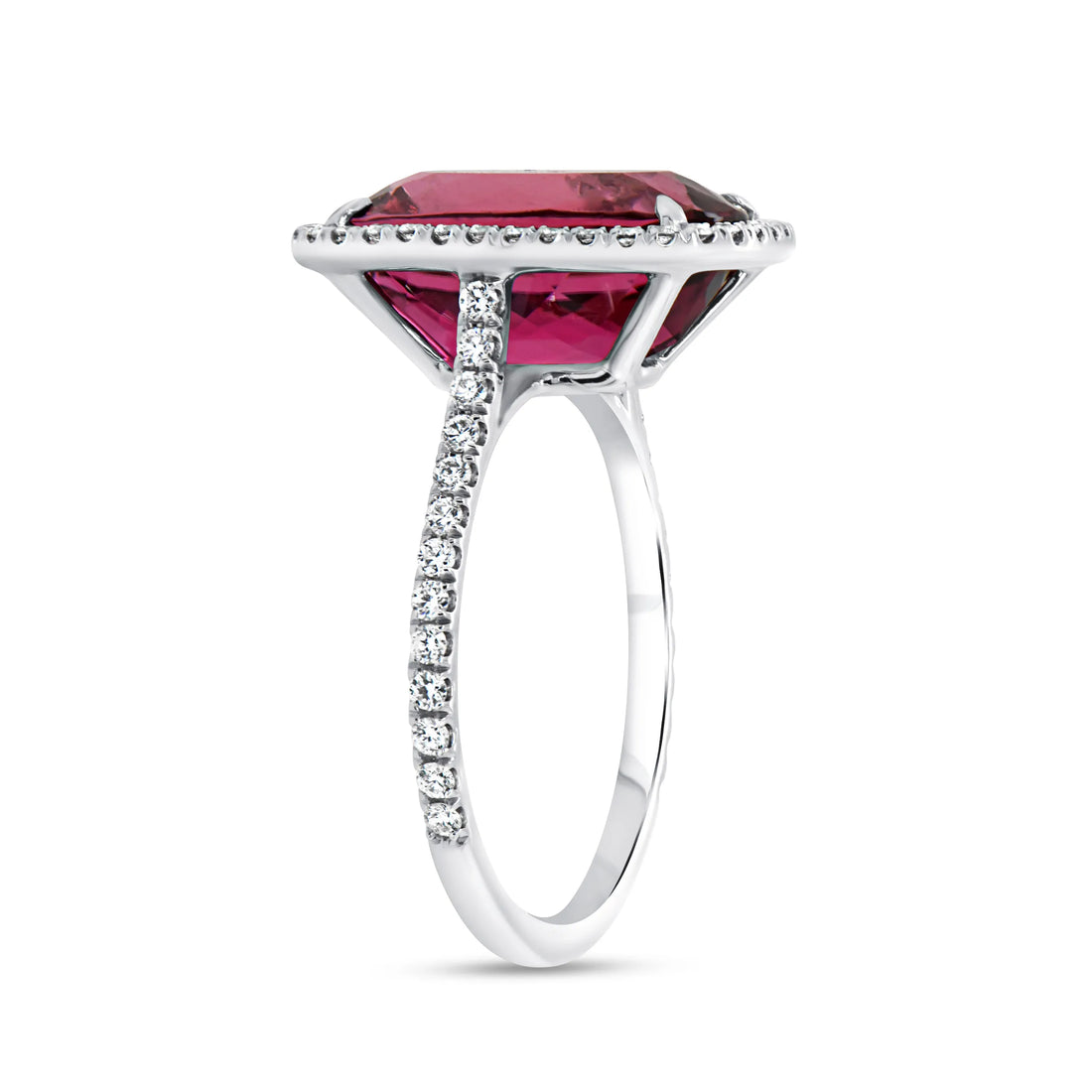Uneek Precious Collection Halo Cushion Cut Rubellite Engagement Ring