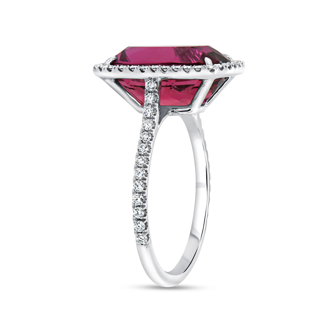 Uneek Precious Collection Halo Cushion Cut Rubellite Engagement Ring