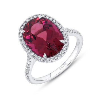 Uneek Precious Collection Halo Oval Shaped Rubellite Fashion Ring