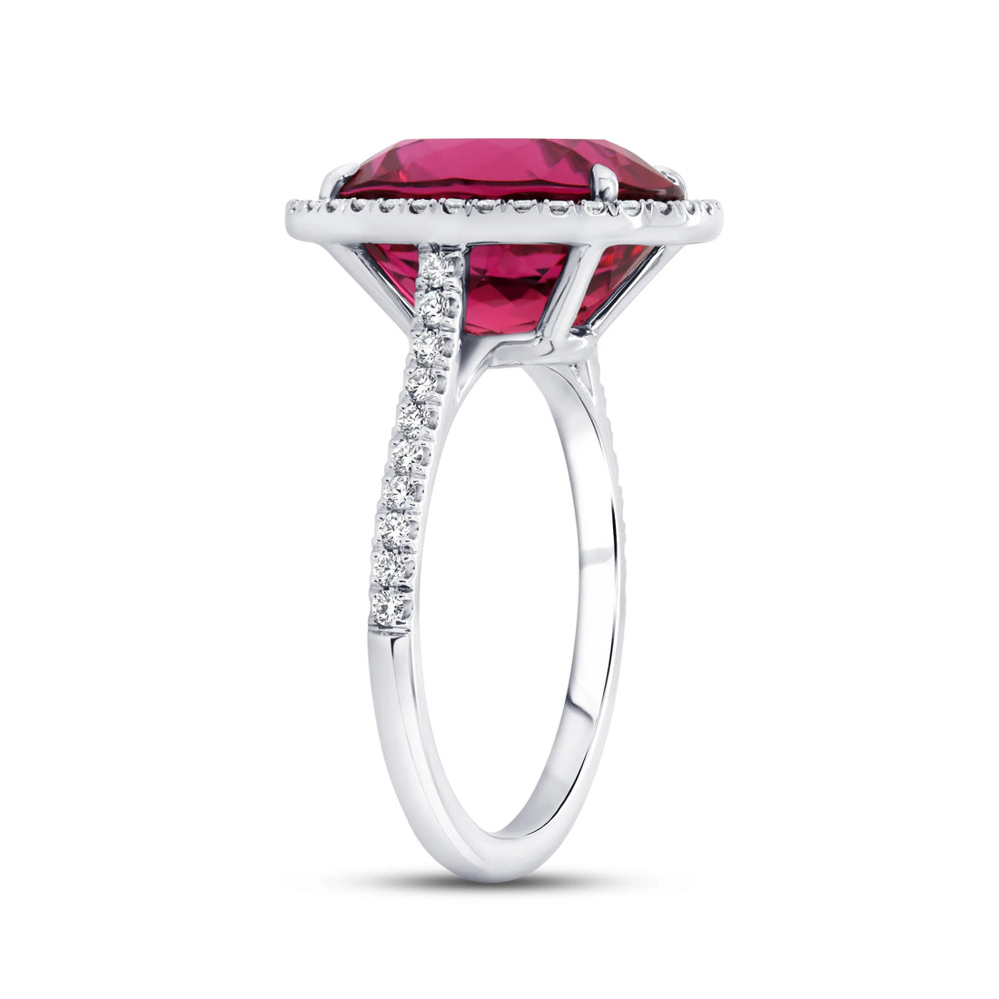 Uneek Precious Collection Halo Oval Shaped Rubellite Fashion Ring